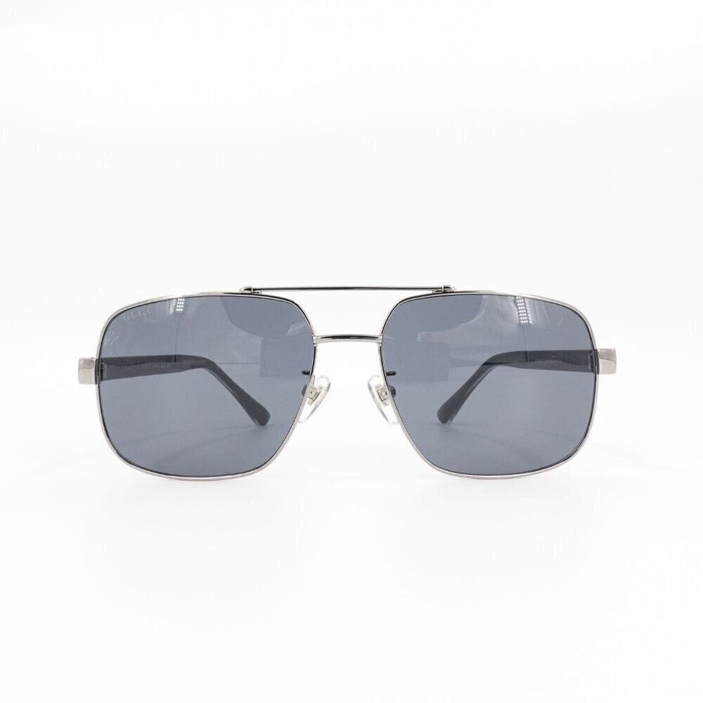 Gucci GG0529 Squared Aviator Sunglasses Silver Gray OS